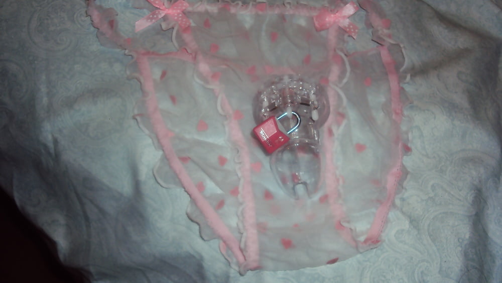 Sissy dolled up sheer pink heart panties (2/4)