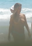 Blonde MILF topless walking on the beach (4)