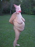 Fat PIG Mask Wife Outside Rooting in the GrASS. OINK OINK (16)