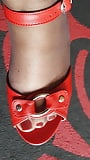 GF red wedge shoes, barley black stockings (10)