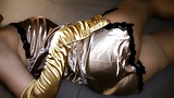 Gold satin teddy and gold satin gloves (4)