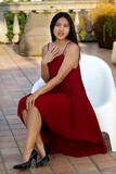 Glamour babe in a long maroon dress May Thai strips to show her delicious slit (21)