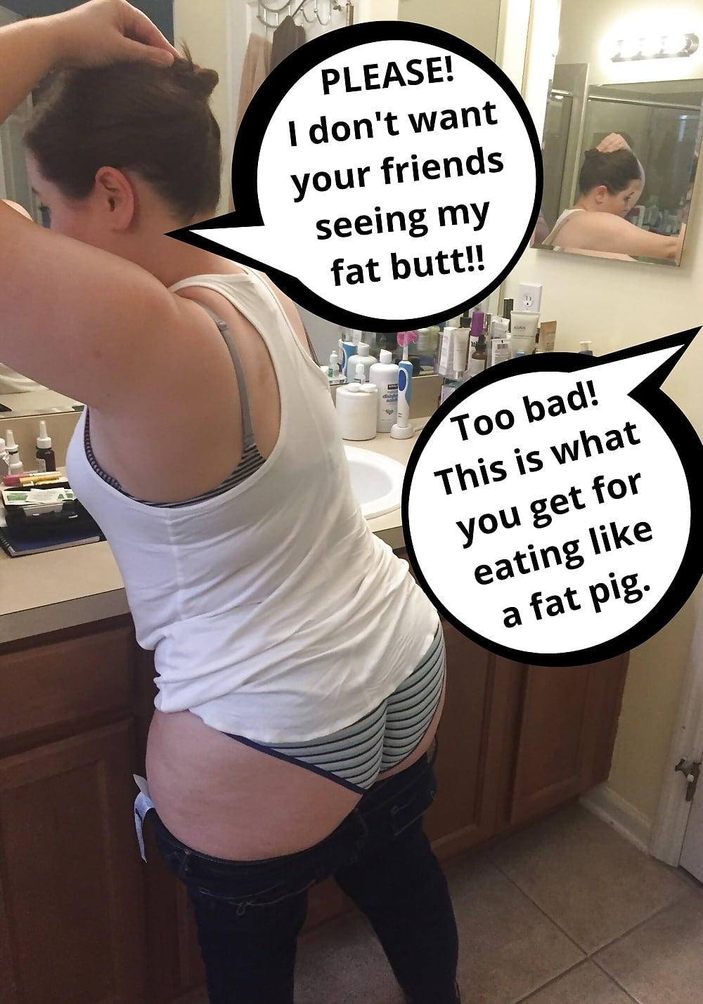 Captions from friends who want to fuck my wife's fat ass (18/39)