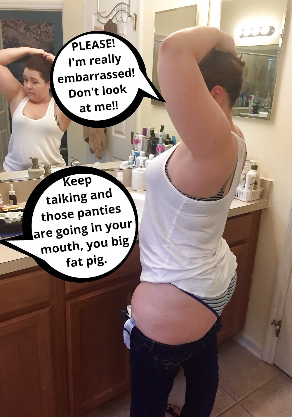 Captions from friends who want to fuck my wife's fat ass (17/39)