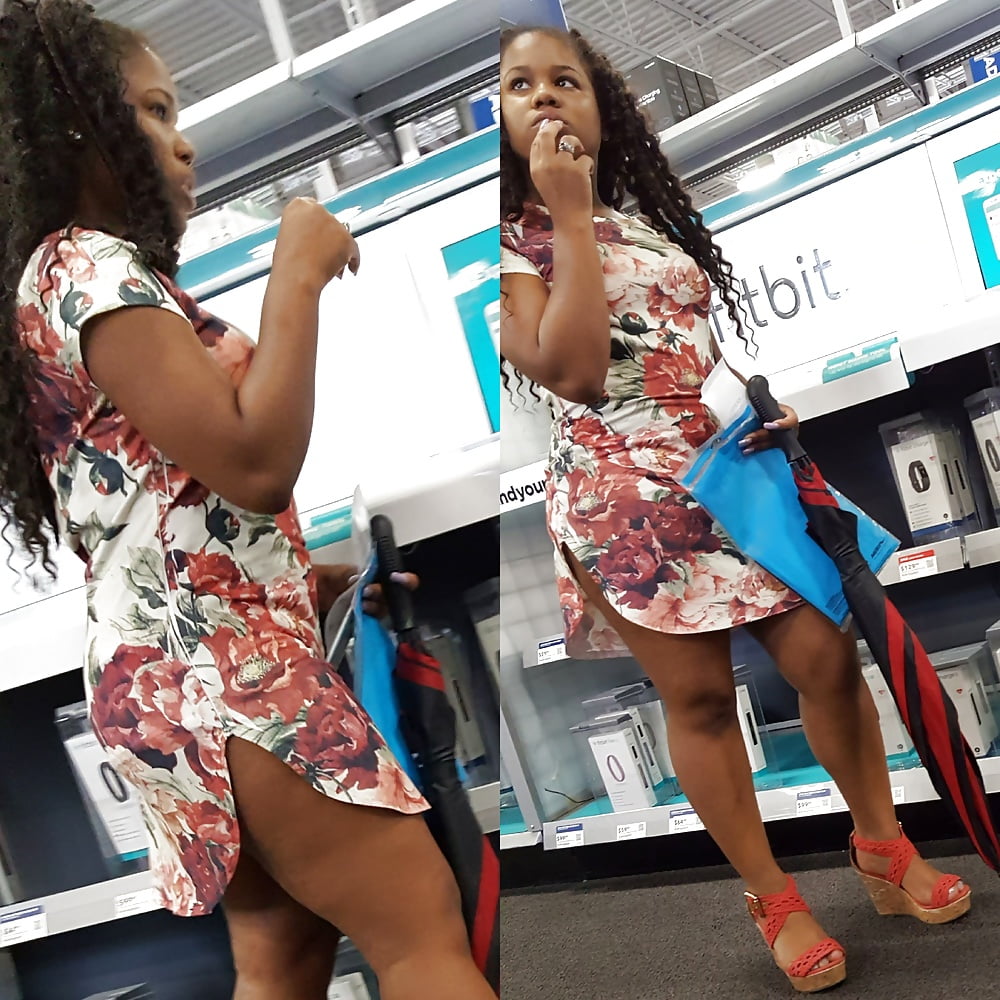 Ebony wife shopping for hubby in thot dress Creep Shots (1/18)