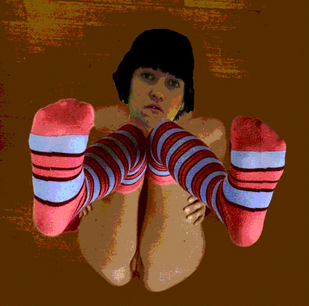 Lena in knee high stripped socks flashing cunt (2/2)