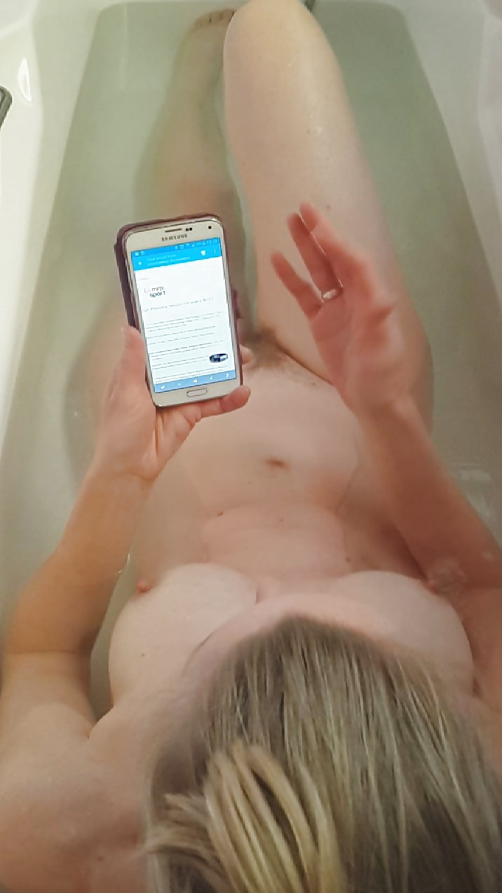 wife's tits and pussy in bath, hidden cam (3/5)