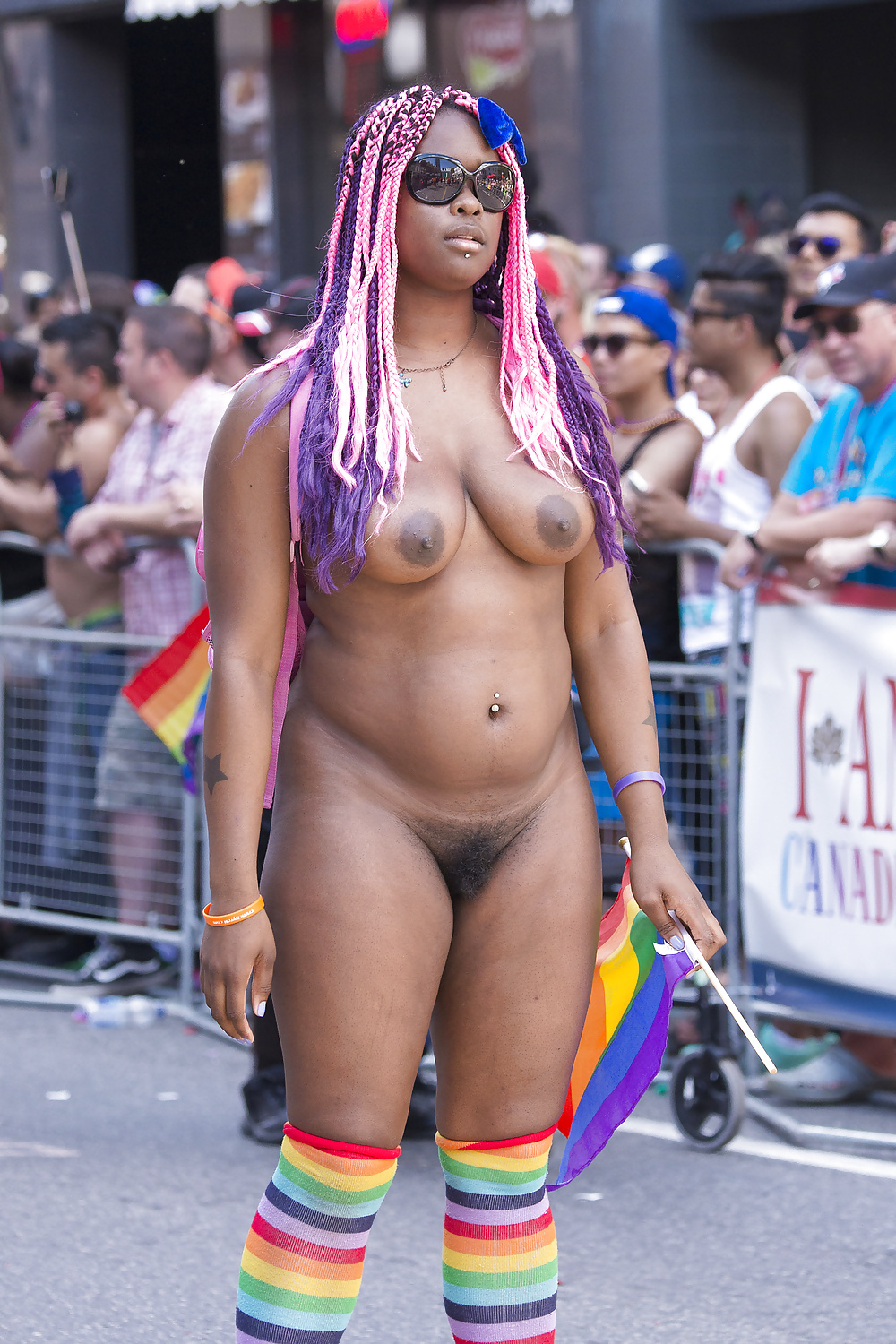 Ebony Woman Butt Naked in Public Parade - Photo #1.