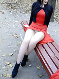 Red mini dress with no panties (1)