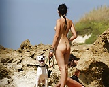 Slim gothic wife, her dog and her boyfriend at the beach (12)