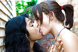 Indian lesbian Kiki kissing girlfriend Lou-Ellyn outdoors (16)