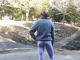 Public park wearing leggings and thong (11)