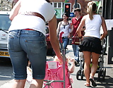 Milf Jeans Arse Red Lace Thong Street Candid (2)